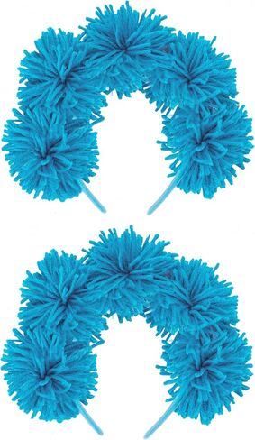 2PCS Blue Fuzzy Headband Fluffy Yarn Hairband Pom Pom Headwear Kids Adult Halloween Party Costume Accessories in Saudi Arabia
