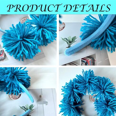 2PCS Blue Fuzzy Headband Fluffy Yarn Hairband Pom Pom Headwear Kids Adult Halloween Party Costume Accessories in Saudi Arabia