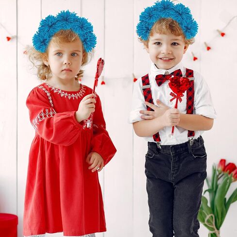 2PCS Blue Fuzzy Headband Fluffy Yarn Hairband Pom Pom Headwear Kids Adult Halloween Party Costume Accessories in Saudi Arabia