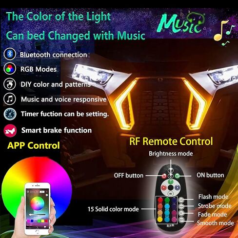 2PCS RGBW RZR XP 1000 Fang Lights، RZR Turn Signal Lights، RZR Front Signature Fang Lights Kit مع APP RF التحكم عن بعد لـ Poalris RZR XP 1000 Turbo 2018 2019 in Kuwait