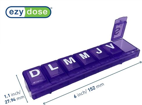EZY DOSE Weekly Pill Organizer, Medicine Box, and Vitamin Planner, Travel Pill Planner, 7-Sided, Color May Vary, Spanish Imprints in Saudi Arabia
