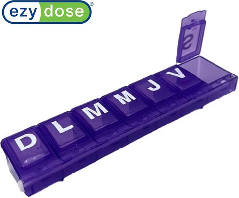 EZY DOSE Weekly Pill Organizer, Medicine Box, and Vitamin Planner, Travel Pill Planner, 7-Sided, Color May Vary, Spanish Imprints in Saudi Arabia
