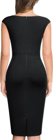 AISIZE Women's Retro V-Neck Ruffle Cap Sleeve Cocktail Business Dress in Saudi Arabia