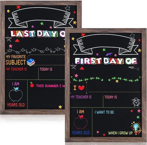Reusable First Day of School Board Sign, Double Sided Wooden Chalkboard Sign, My 1st Day of School and Last Day of School Sign with Frame Back to School Chalkboard for Liquid Chalk Markers in Saudi Arabia