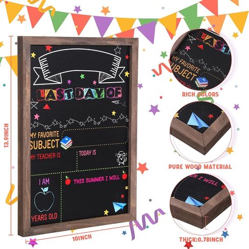 Reusable First Day of School Board Sign, Double Sided Wooden Chalkboard Sign, My 1st Day of School and Last Day of School Sign with Frame Back to School Chalkboard for Liquid Chalk Markers in Saudi Arabia