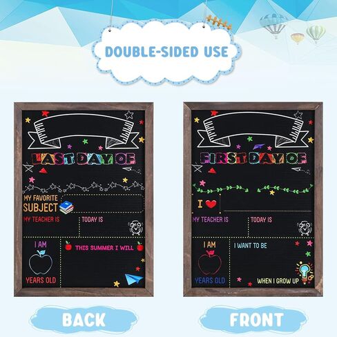 Reusable First Day of School Board Sign, Double Sided Wooden Chalkboard Sign, My 1st Day of School and Last Day of School Sign with Frame Back to School Chalkboard for Liquid Chalk Markers in Saudi Arabia