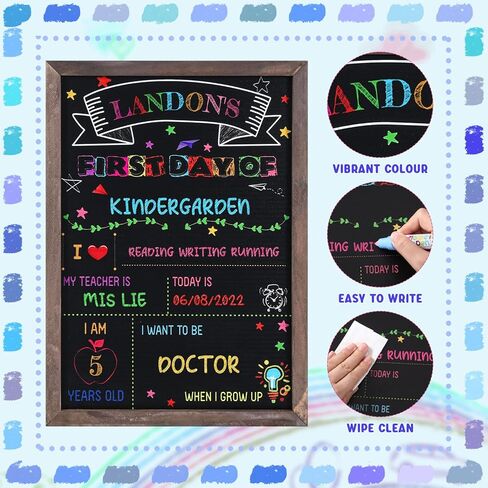 Reusable First Day of School Board Sign, Double Sided Wooden Chalkboard Sign, My 1st Day of School and Last Day of School Sign with Frame Back to School Chalkboard for Liquid Chalk Markers in Saudi Arabia