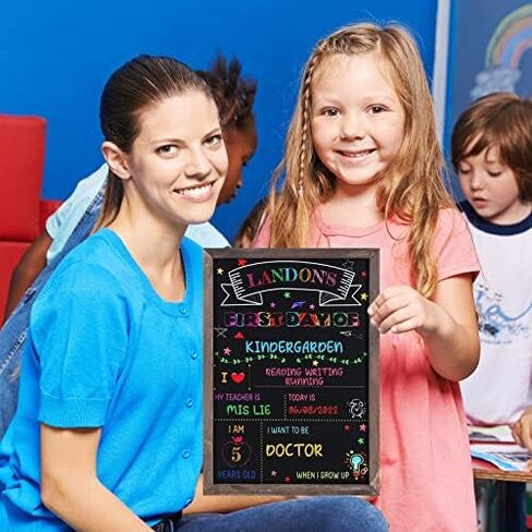 Reusable First Day of School Board Sign, Double Sided Wooden Chalkboard Sign, My 1st Day of School and Last Day of School Sign with Frame Back to School Chalkboard for Liquid Chalk Markers in Saudi Arabia