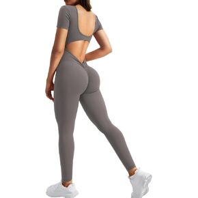 YEOREO Short Sleeve Jumpsuits for Women Lizvette Padded Workout Rompers Sexy Backless Gym Bodycon