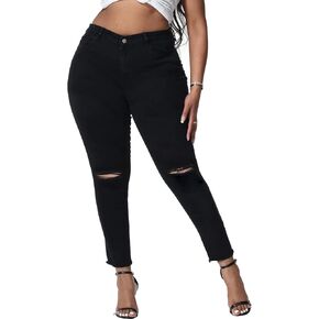 Womens Plus Size Skinny Jeans Stretchy High Waisted Ripped Distressed Ankle Jean
