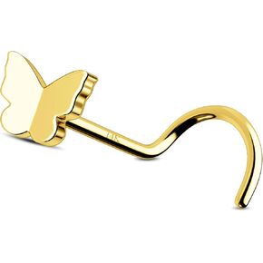Jewseen 14K Gold Nose Stud 20G Nose Ring Butterfly Nose Piercing Jewelry CZ Nostril Piercing Jewelry Nose Screw Studs for Women Men