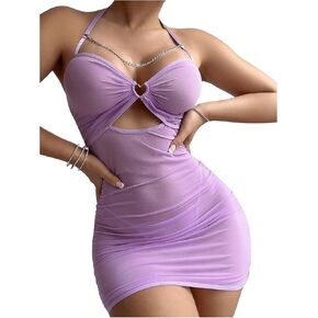 SOLY HUX Women's Lingerie Sexy Halter Nightgown Mesh Babydoll Chemises Sleep Dress Thong Set