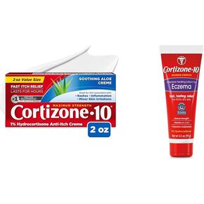 Cortizone 10 Maximum Strength Anti-Itch Cream with Soothing Aloe, 1% Hydrocortisone Creme, 2 oz. & Maximum Strength Intensive Healing Lotion for Eczema, 1% Hydrocortisone, 3.5 oz.