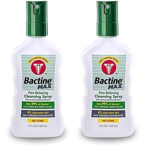 Bactine MAX First Aid Spray - Pain Relief Cleansing Spray with 4% Lidocaine - Numbing Lidocaine Spray Kills 99.9% of Germs - Pain + Itch Relief for Minor Cuts & Scrapes, Burns & Bug Bites - 5 oz