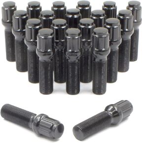 Wheel Accessories Parts Set of 20 Black 14x1.25 Lug Bolts Locking Spline Conical Seat with 40 mm Shank Length Small Diameter Lug Bolt with Dual Hex Key for Aftermarket Wheels (40mm, Black, M14x1.25)