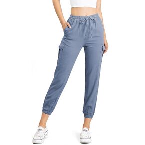 Love Tree Women's Juniors High Rise Crop Linen Jogger Pants