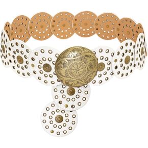 Wide Disc Belt for Women Boho Concho Leather Belts Vintage Western Waist Belt