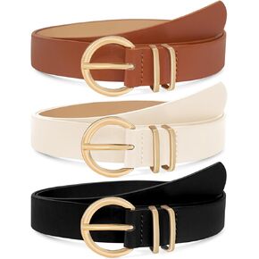 3 Pack Women's Leather Belts Jeans Dresses Pants Fashion Ladies Gold Buckle Casual Soft Waist Gift