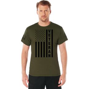 تي شيرت Rothco Veteran Flag - تي شيرت زيتوني باهت مع العلم الأمريكي ونص المحاربين القدامى - أظهر دعمك للقوات الأمريكية