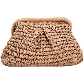 Straw Clutch Purse for Women Summer Beach Bag Could Dumpling Pouch Crossbody Shoulder Bag Woven Handbag Vacation Bag