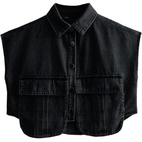 Kissonic Women's Denim Vest Sleeveless Jean Jacket Button Down Double Pockets Decoration Crop Waistcoat