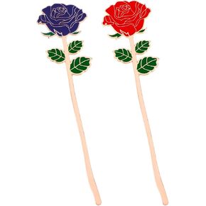 2 Pack Metal Red Rose Bookmarks Metal Book Page Holder Valentine's Day Flower Book Marks for Women Book Lovers Birthday Mother's Day Valentine's Day Christmas Gift()