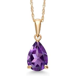 Gem Stone King 14K Yellow Gold 9X6MM Pear Shape Gemstone Birthstone Teardrop Pendant Necklace | Gold Necklace For Women | With 18 Inch Chain