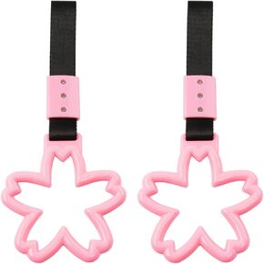 2 Pieces Car Handle Ring, Sakura Shaped Handle Hand Strap for Subway Train Bus, Car Exterior Accessories and Rear Bumper Warning Ring(Pink)