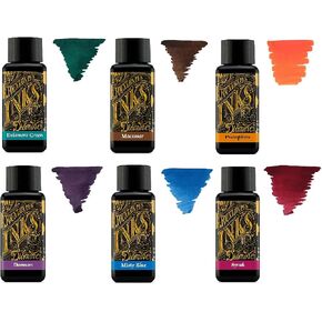 Diamine Fountain Pen Ink 30ml - Colour Wheel - 6 x Bottles, Delamere Green, Macassar, Pumpkin, Damson, Misty Blue, Syrah