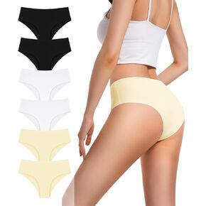Seamless Underwear for Women, High Waisted No Show Stretch Bikini Panties Silky Invisible Soft Briefs Hipster 6 Pack