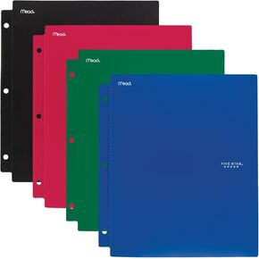 Five Star 2 Pocket Folders with Prong Fasteners, Folders with Pockets, Plastic, Teal, White, Purple, Lime, 4 Pack (38126)