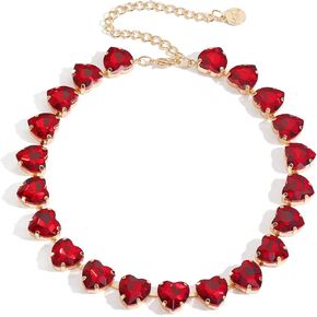Firstmeet Heart-shaped Crystal Rhinestone Collar Necklace Wedding Sparkly Colorful Crystal Choker For Women