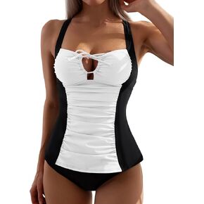 Tankini Swimsuit for Women Ruched Tummy Control Two Piece Bathing Suit Slimming Swim Suit with Bottom