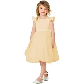Girls Summer Short Ruffle Sleeve Flower Girl O-Neck Puffy Tulle 2024 Wedding Party Dresses with Bow