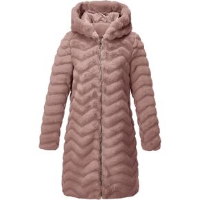 RISISSIDA Women Faux Fur Long Fuzzy Fur Jacket Hooded Spring Fall Winter Fashion,Thermal Zip Up Coat