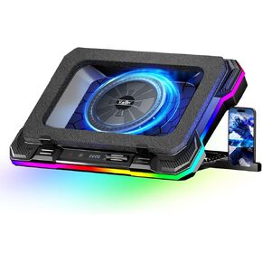 KeiBn Upgrade Laptop Cooling Pad A13، RGB Lights مبرد الكمبيوتر المحمول 6 مراوح لأجهزة الكمبيوتر المحمولة حتى 15.6 بوصة، 10 أوضاع إضاءة، 7 حوامل ارتفاع، 2 منافذ USB - أزرق