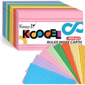 Koogel 400PCS Ruled Index Cards, 3 x 5 Colored Index Cards 8 Colors Lined Study Cards Notecards Flash Cards for School Learning Memory Recipe Cards