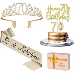 70th Birthday Decorations for Women Gold, Including 70th Birthday Sash and Tiara, 70th Birthday Cake Topper and Birthday 70 Candles, 70th Birthday Gifts for Women (Gold)