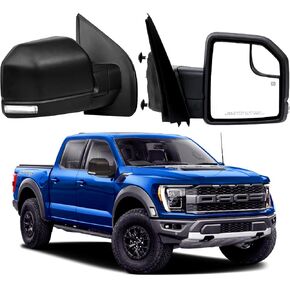 F150 Left Side Door Mirror compatible with 2015-2020 Ford F-150 Side View Mirror With Power Adjustable, Heated,Turn Signal, Blind Spot Mirror, Manual Folding,Textured Back Cover