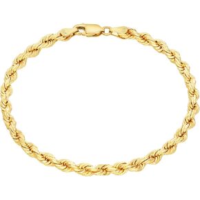 Nuragold 14k Yellow Gold 4mm Rope Chain Diamond Cut Bracelet, Mens Womens Jewelry 7" 7.5" 8" 8.5" 9"