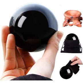 HOMELEX Black Magic Obsidian Crystal Ball with Wooden Stand for Meditation, Crystal Healing, Divination Sphere, Home Decoration (BlackBall2-40mm, Black)