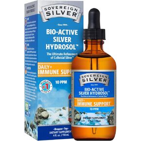 Sovereign Silver Bio-Active Silver Hydrosol for Immune Support - Colloidal Silver - 10 ppm, 4oz (118mL) - Dropper