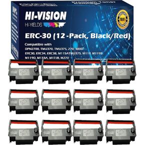 HI-VISION HI-YIELDS 12-Pack Compatible ERC-30 (Black/Red) Ink Ribbon Replacement for Epson M119 M119B M119D M133A M270 M52JB IT-U375 TM-200 TM-260 Printers