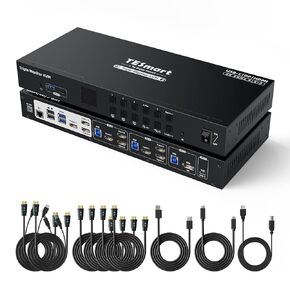 TESmart Quad Monitor HDMI+DP MST KVM Switch 4 Monitors 4 Computers 4K@60Hz, USB 3.0 KVM Docking Station, Audio&Microphone, EDID emulators, Hotkey Switch, Rack-Ears, with Input Cables