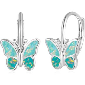 Opal Butterfly Earrings Gold Plated or Rose Gold Plated Leverback Earrings Cute Jewelry Huggie Hoop Earrings for Women Girls