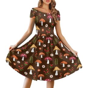 Dress for Women Short Sleeve Dress Casual Ruffle Puff Dresses High Waist Midi Dresses Formal A Line Guest Dress