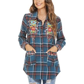 AK Women's Embroidered Tops Mexican Shirt V Neck Summer Casual Tops Peasant Tunic Loose Blouse