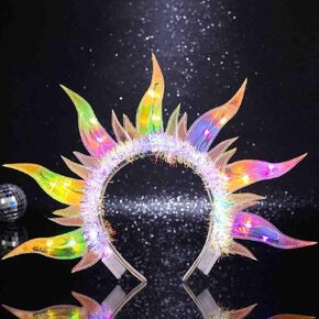 DRESBE Light Up Fire Headband LED Sun Goddess Halo Headbands Flame Party Rave Hair Accessories for Women