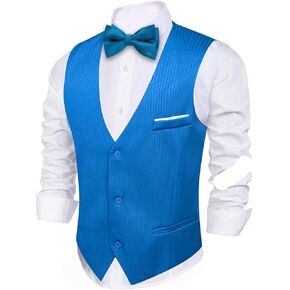 Barry.Wang Men's Suit Vest Business Formal Waistcoat Stripe/Plaid Classic Bowtie Set Wedding Party Business