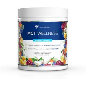 مسحوق العافية Gundry MD MCT لدعم الطاقة وإنتاج الكيتون وصحة الدماغ، صديق للكيتو، خالي من السكر (30 وجبة) (توت العليق ميدلي) in Kuwait